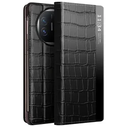QIALINO Genuine Leather Business Luxury Flip Cover Case - Premium Protective Headlayer for Mate X3 (Black2)