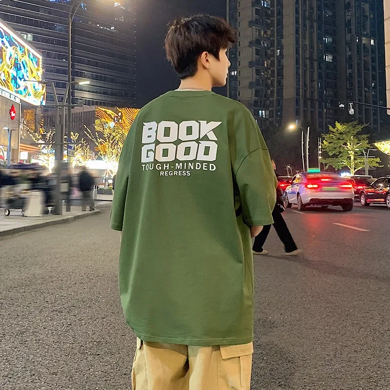5 가지 색상 남성용 반팔 티셔츠, 하이 퀄리티 홍콩 스타일, 다목적 소프트 숄더, 드롭 프린트, 루즈, 2024 여름