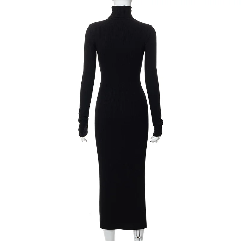 Elegant Maternity Turtleneck Maxi Dress