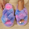 Winter Indoor House Cotton Slippers Women's Colourful Plush Fluffy Flip Flops Fashion Cross Flannel Warm Flats Slippers 1