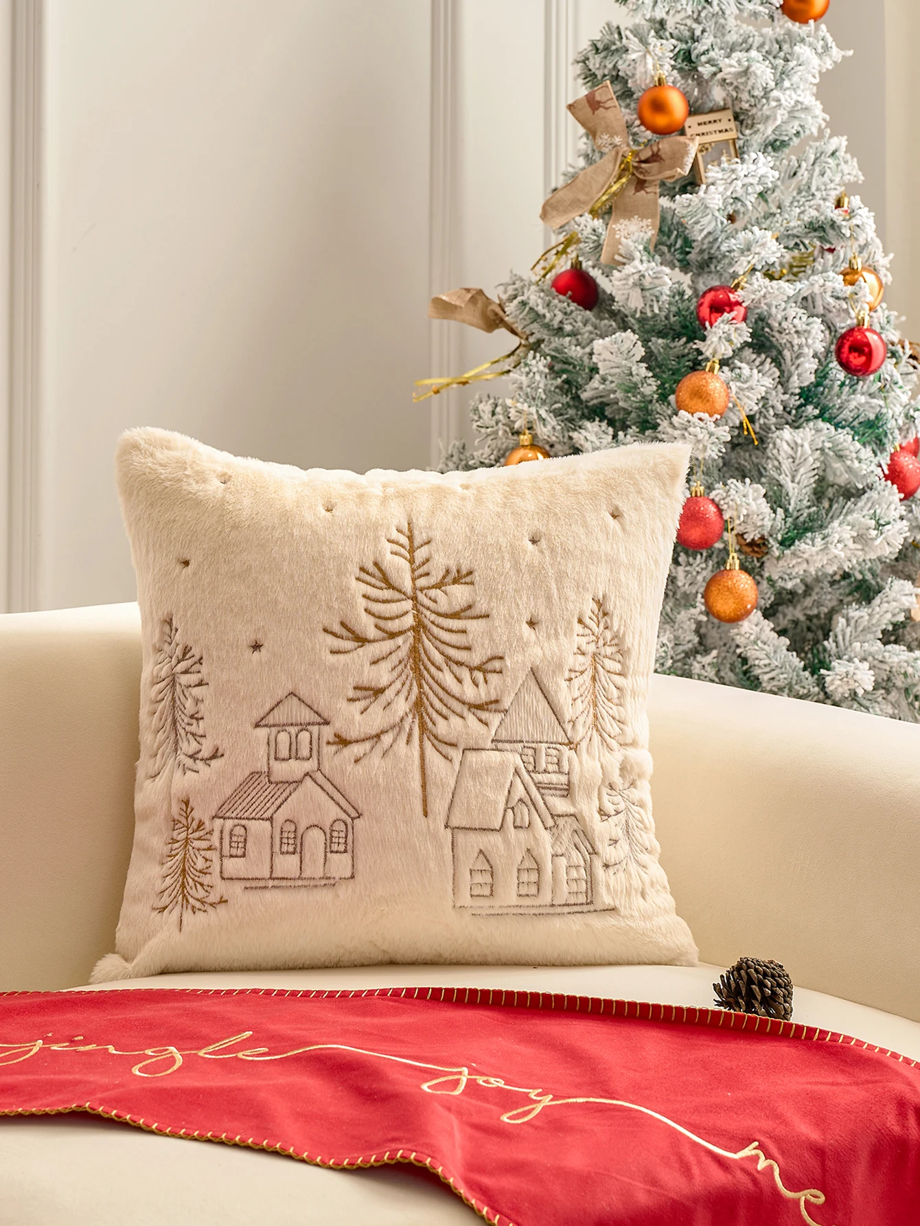 1pc modern simple Christmas solid color embroidery model room pillow cushion Large back pillow case