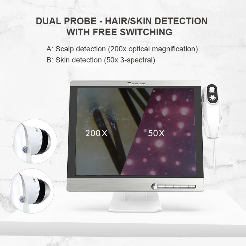 HD Digital Skin Analyzer Professional Hair Scalp Camera Detector Hair Follicle Oil Moisture Test Device 50/200X Lens 15inch