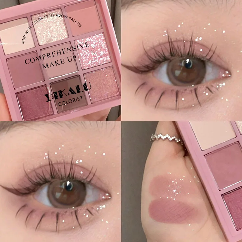 9 Colors Eyeshadow Palette Glitter Matte Pearl Nude Shimmer Waterproof Long Lasting Nine Palace Eye Makeup