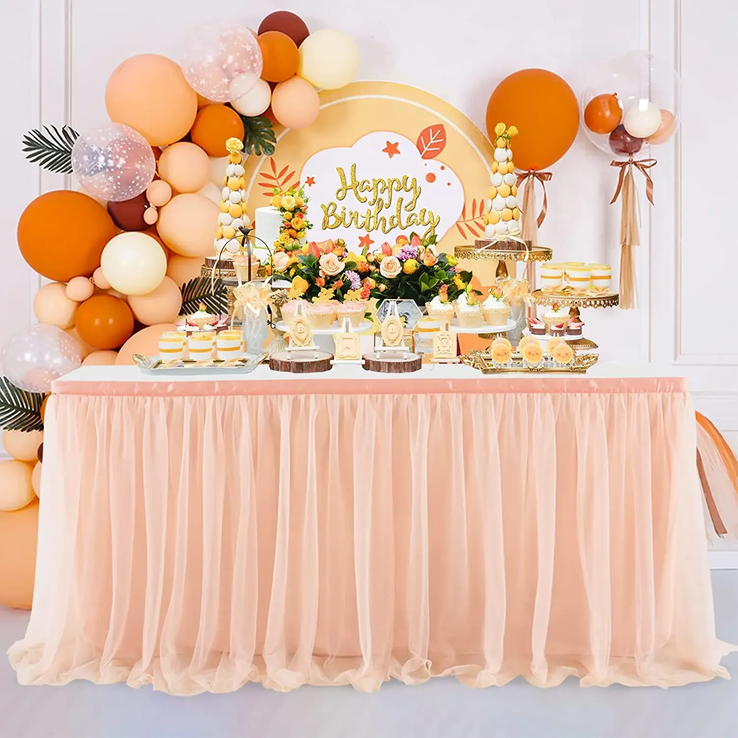 Jupe De Table En Tulle 5 Couches - Décoration Fête Mariage Anniversaire - Taille 4,27m X 0,77m
