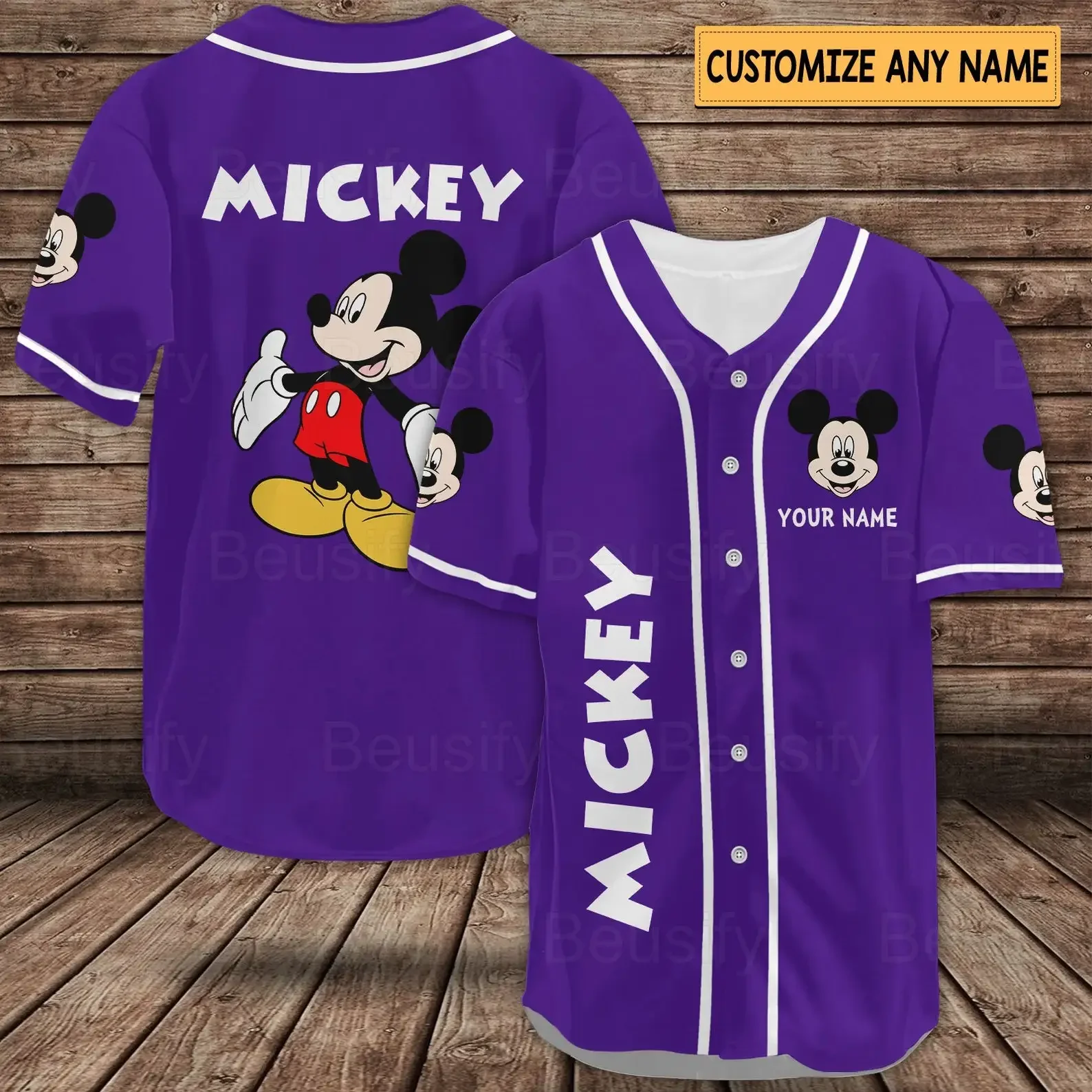 

Disney Baseball Jersey Custom Name Women's Mickey Baseball Jersey Fashionable Disney Short Sleeve Hawaiian Shirt Track Top