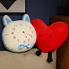 40cm Reversible Red Heart Plush Pillow with Legs Stuffed Blue Pink Cat Face Shaped Clock Flip Plushie Present 2