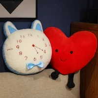 40cm Reversible Red Heart Plush Pillow with Legs Stuffed Blue Pink Cat Face Shaped Clock Flip Plushie Present 2