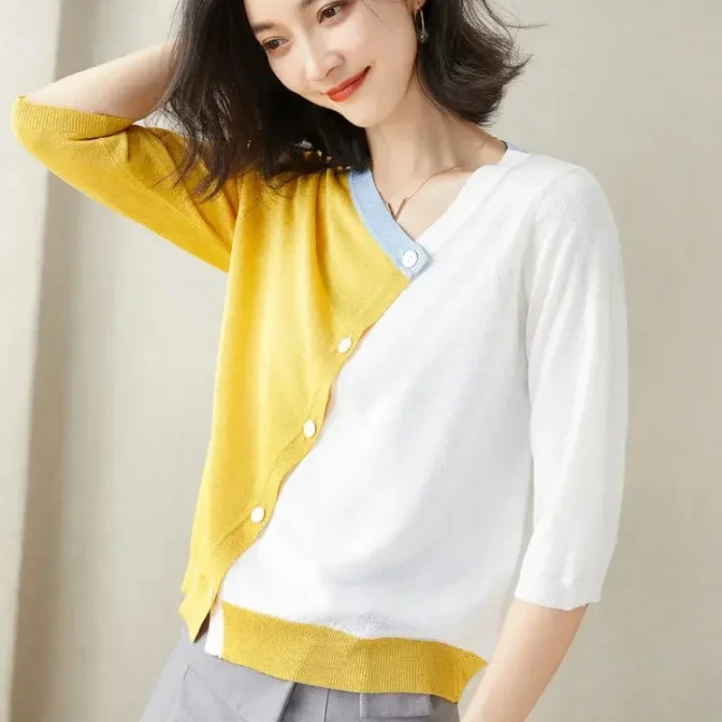 Women's Cardigans V Neck Thin Summer Korean Style Streetwear Fashion Ladies Knit Sweaters Wear To Work Chic New in Knitwear 2025 - 5
