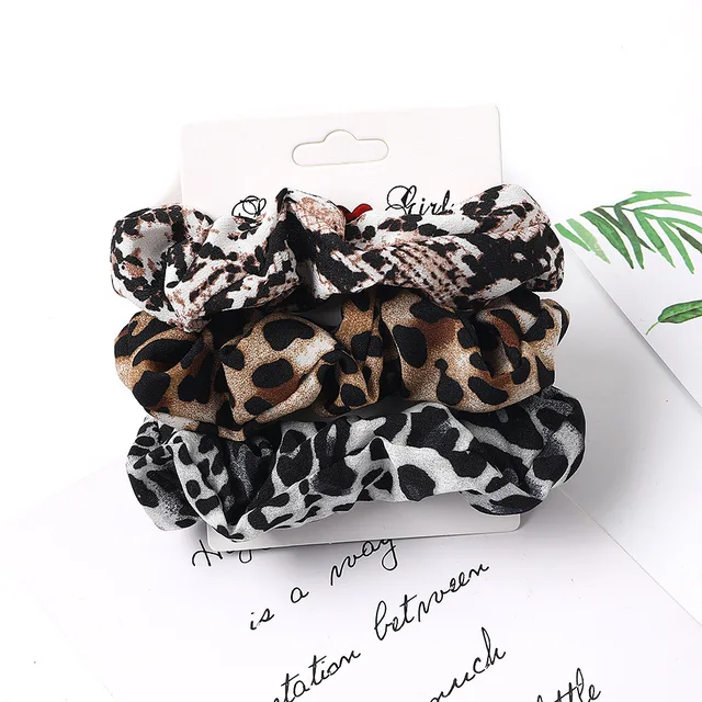 3/5/Pcs Silk Scrunchies Print Leopard Scrunchie 2