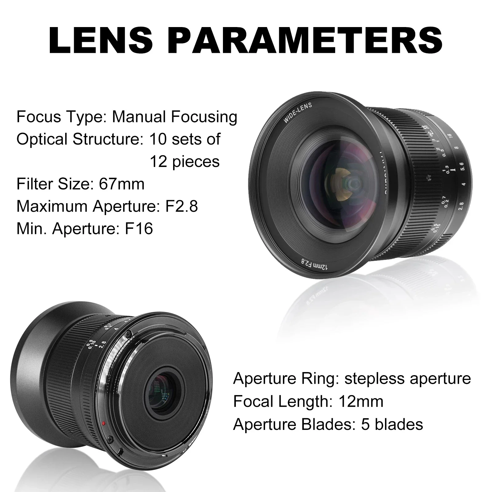 7artisans 12mm F2.8 Mark II 7artisans APS-C 슈퍼 초광각 렌즈 ( E/후지 XF/캐논 EOS-M RF 마운트, 최대 100mm) ° 광각
