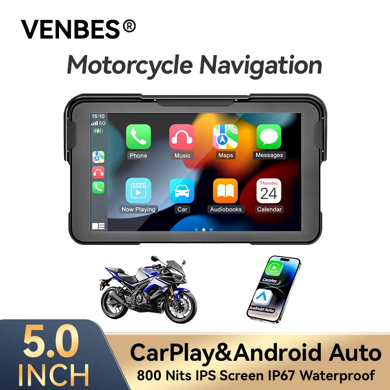 5&lsquo;&rsquo; Motorcycle Carplay Navigation Android Auto Motor IPS Screen IP67 Easy to Install Universal VENBES