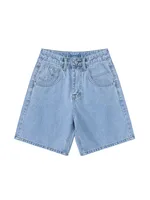 2025 Summer Women's High Waist Denim Shorts Casual Loose Ladies Plus Size Streetwear Fashion Button Wide Leg Short Jeans Female - Image 3