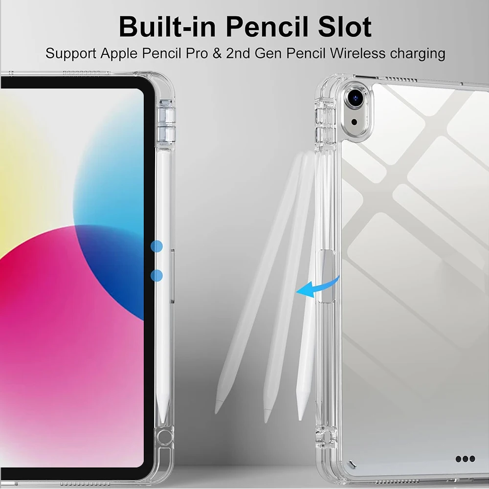Crystal Clear Protective Case with Pencil Slot and Auto Sleep Wake Feature
