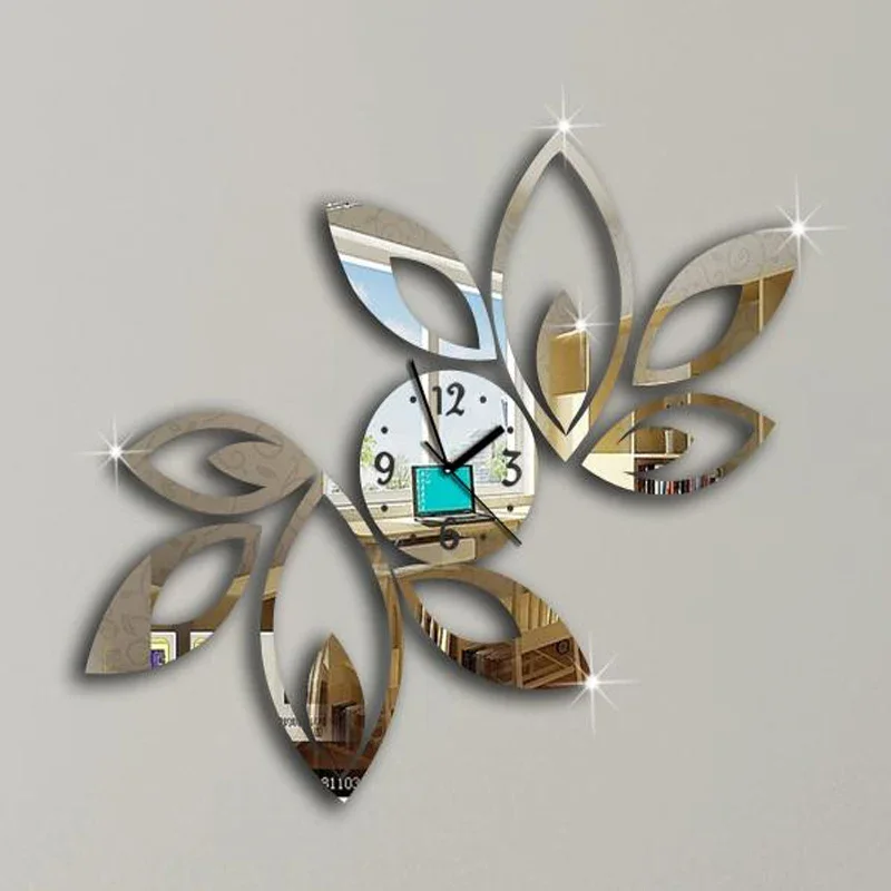 3D Wall Clock multicolor leave Acrylic mirrored design living room unique gifts