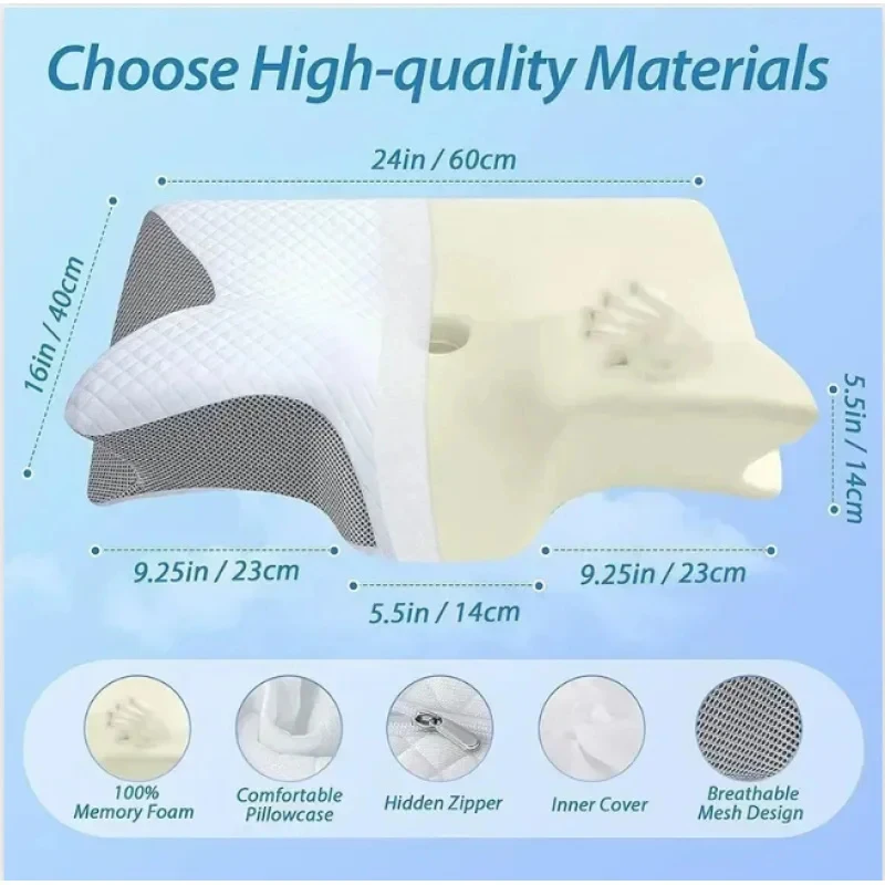 Ergonomic Memory Foam Cervical Pillow for Neck Pain Relief and Support
