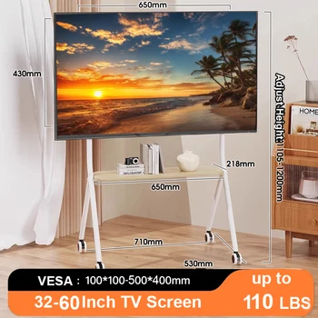 BEISHI Mobile Rolling TV Stand with Wood Shelf, Easy-to-Assemble Roller TV Cart for 32-60 inches TVs for Living Room Outdoor