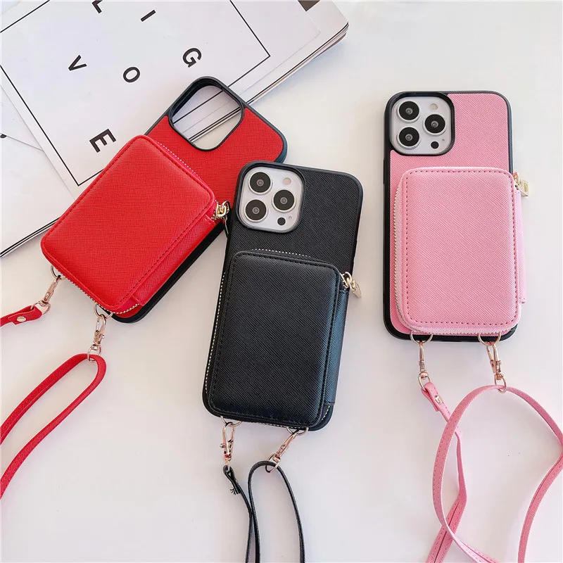 

Zipper Wallet Shoulder Strap Phone Case for iPhone 15 15Pro Max 14 Plus 13 Pro 12 11 Chain PU Leather Pocket Lanyard Back Cover