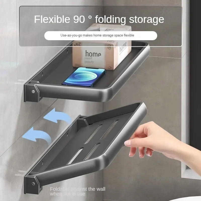 1PC Bathroom Storage Rack Foldable Bathroom Vanity Organiser No Hole Hanging Organiser Vanity Organiser Bathroom Organiser Shelf 3