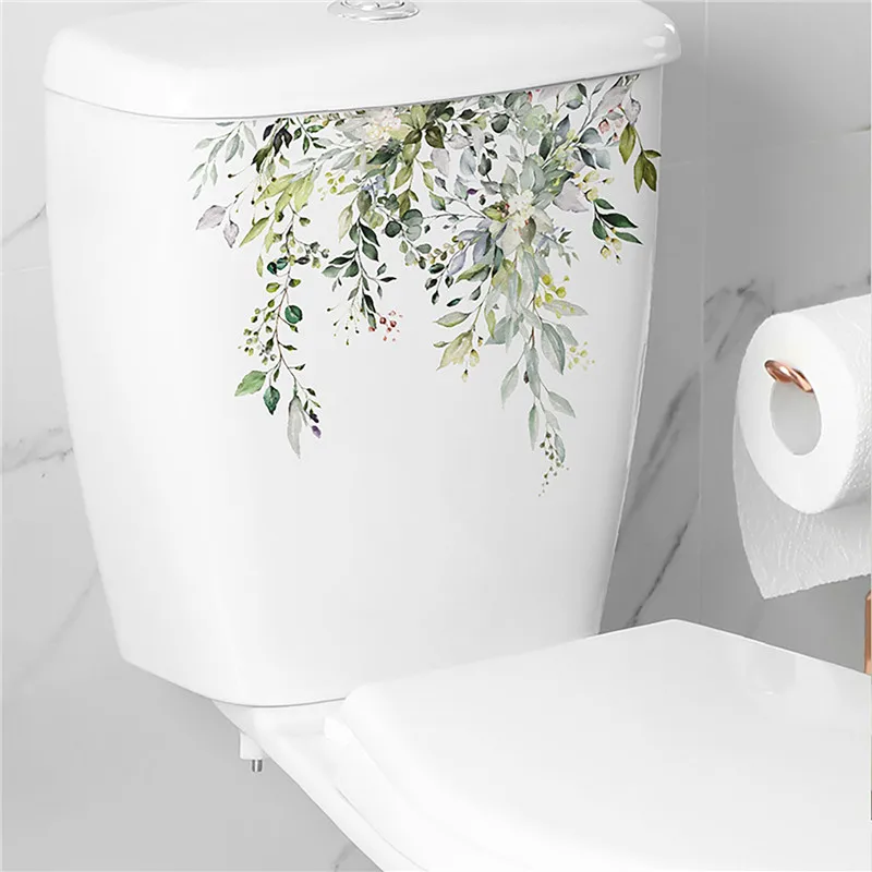 Green Plant Leaves Wall Sticker Bathroom Toilet Sticker WC Self Adhesive Mural Modern Flowers Pattern Self-adhesive Paintings vinyl stickers toilet stickers toilet wall stickers
