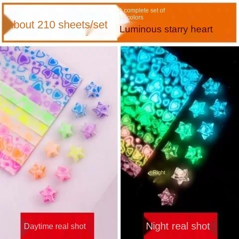 Glowing Star Origami Paper Handmade Craft Paper Folding Lucky Home DIY Gift Stickers Fluorescence Decoration Colors Mixed Set