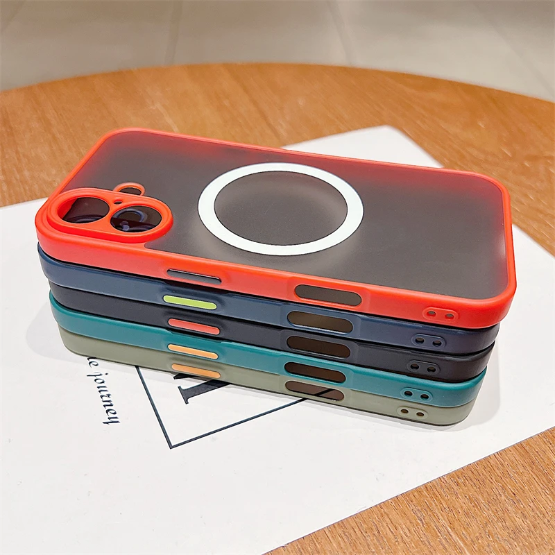 Custodia magnetica opaca di lusso Magsafe per iPhone 11 12 13 14 15 16 Pro Max X XS XR 7 8 Plus con ricarica wireless, trasparente, rigida per PC_voghion.com