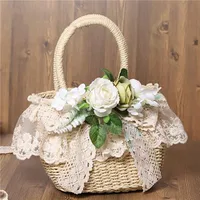 INS Style Straw Bags With Simulation Flower Beach Bag Countryside Girls' Handbag Fashion Handmade Bags Summer Accessories 1