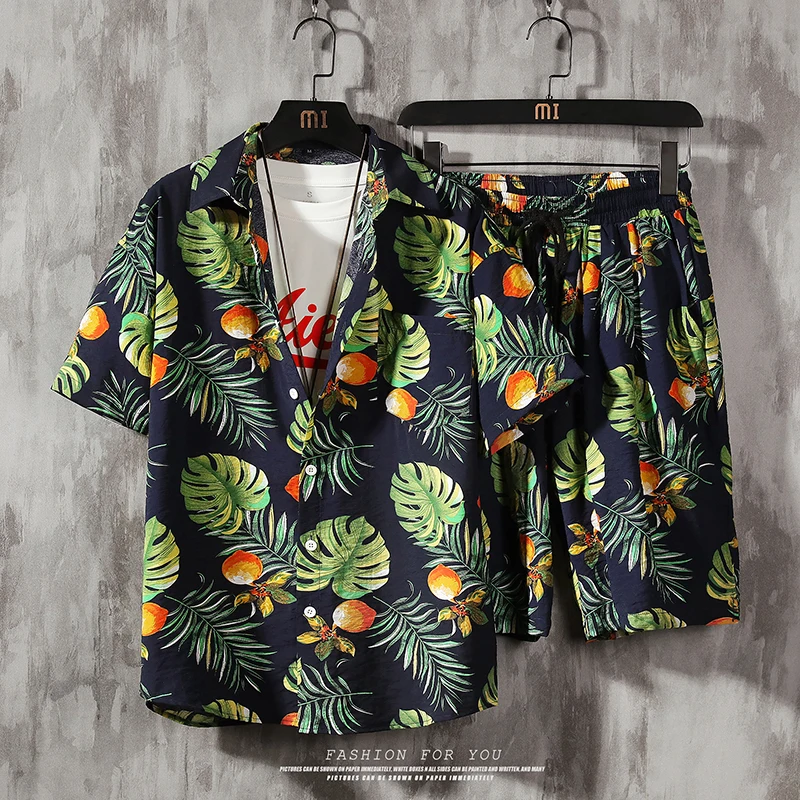 BEBUERRG Men’s Short Sleeve Shirt and Shorts Suits Summer 2 Piece Flower Casual Button Down Hawaiian Shirt Sets 