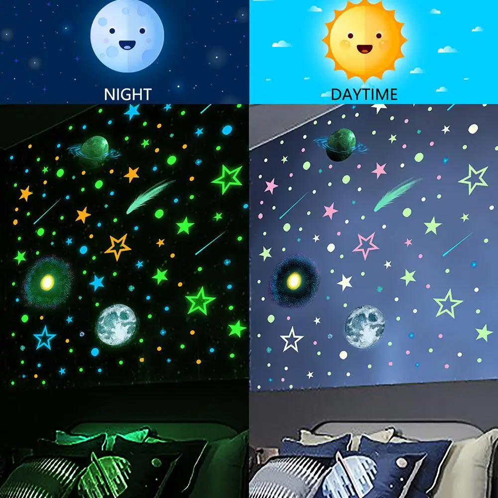 Luminous Moon Stars Wall Stickers Planet Wall Sticker For Baby Kids Room Bedroom Home Decoration Glow In The Dark Decals