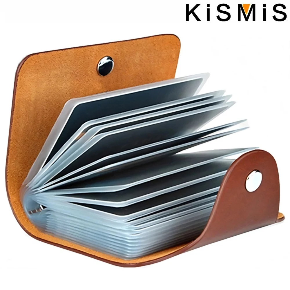 PU Leather 24-Slot Card Case Business Card Passport Holder 10.5x7.5x2cm Organizes 24 Cards