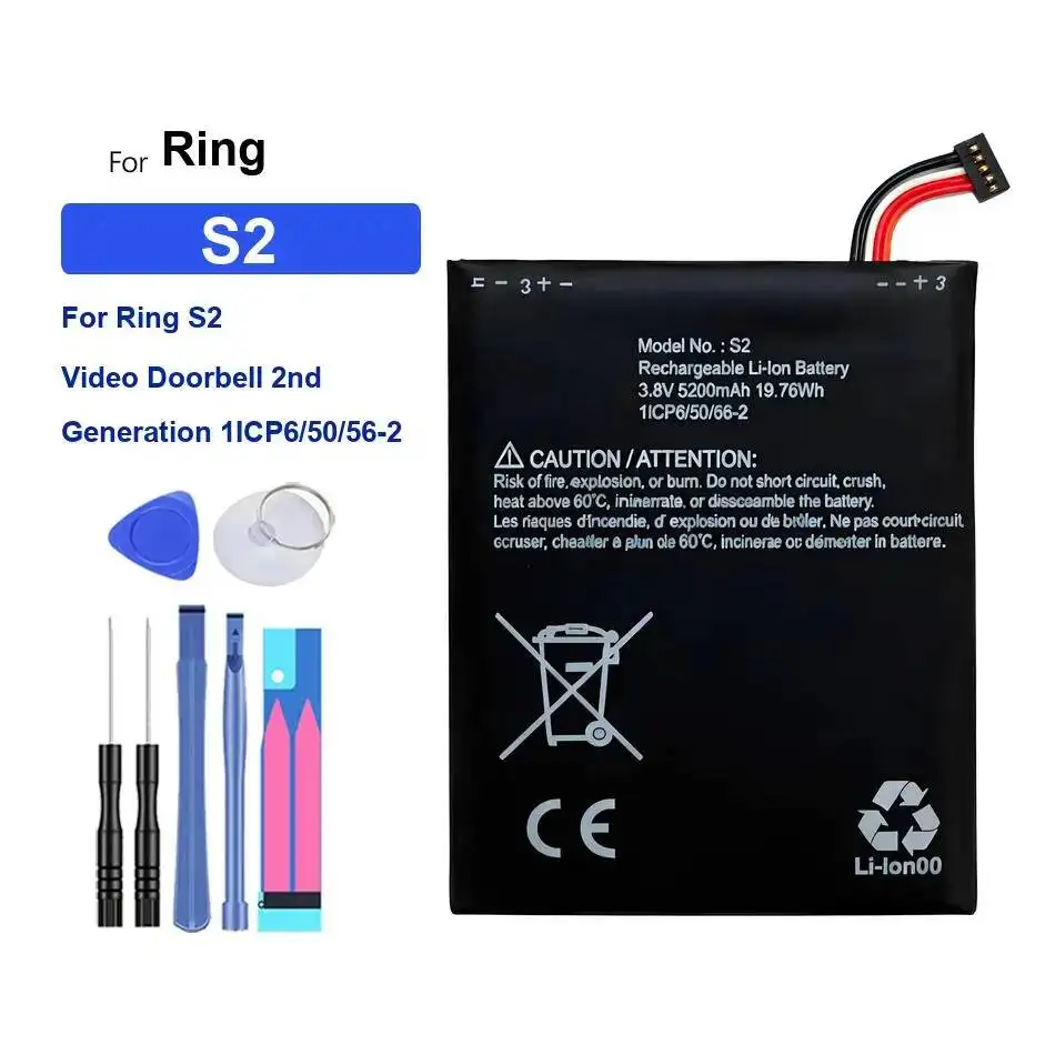 Türklingel-Akku für Ring S2 Video 2. Generation 1ICP6 50 56-2 5200 mAh langlebig