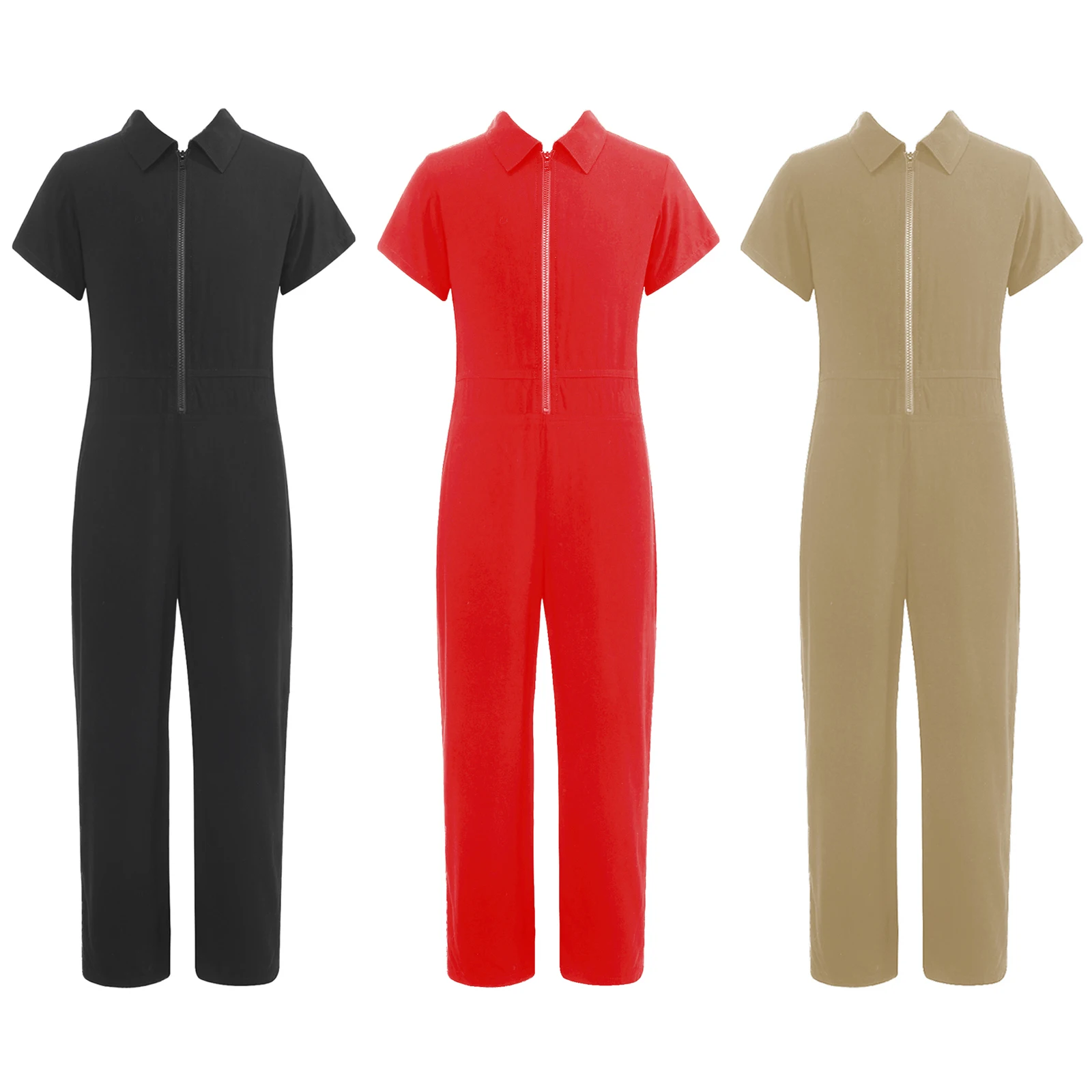 Summer Kids Boys Casual Jumpsuit Playsuit Overalls Short Sleeve Zipper Closure Casual Girls Clothes Long Pants Outfits 6-14 Yrs