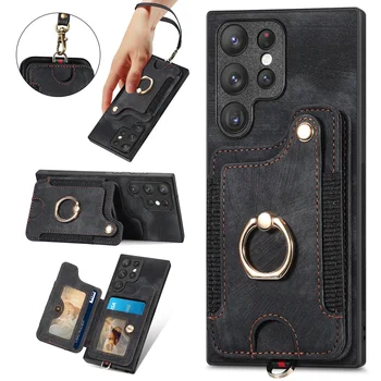 Phone Case For Samsung Galaxy S24 S23 FE S22 Ultra Plus A55 A35 A25 A15 A54 A34 A14 5G Wallet Ring Card Holder Flip Leather