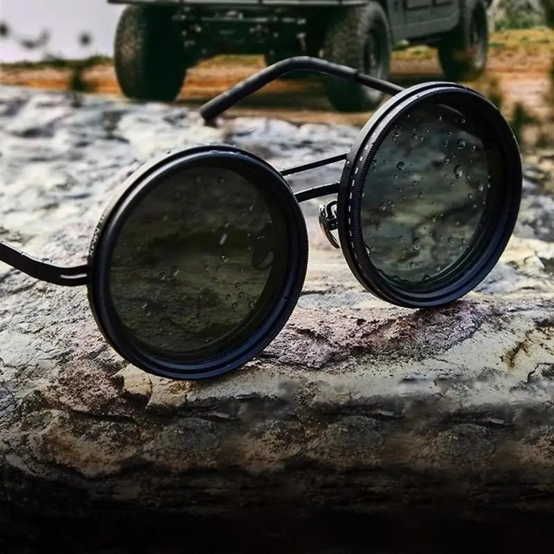 Adjustable Tinted Polarized Sunglasses ND9 1-9 Circular Frame Beach UV Protection Anti Glare Adjustable Lenses Outdoor Eyewear