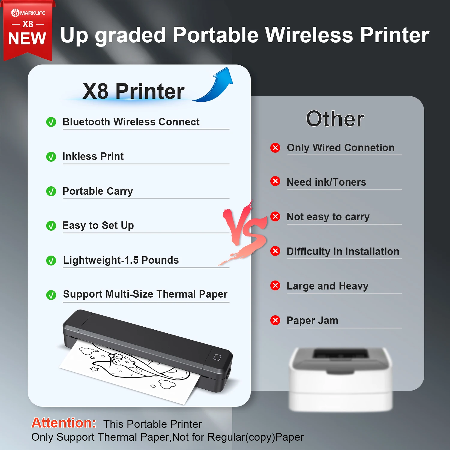 Portable Printer Thermal Printer Bluetooth-compatible A4 Inkless Document Printing Machine Paper Roll for Office Work Home - 6