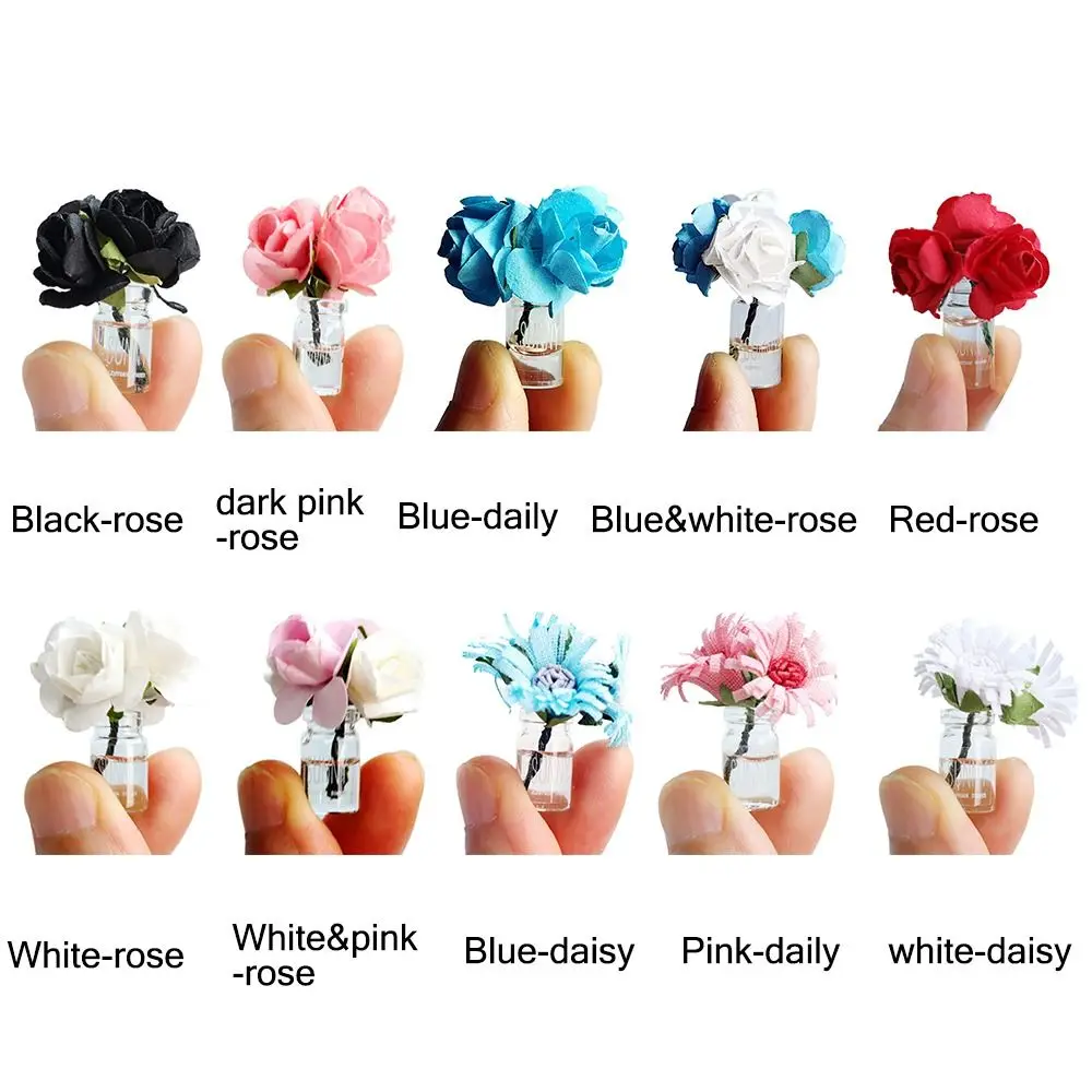 Miniature Multicolor Glass Flower Vase for Dollhouse Decor