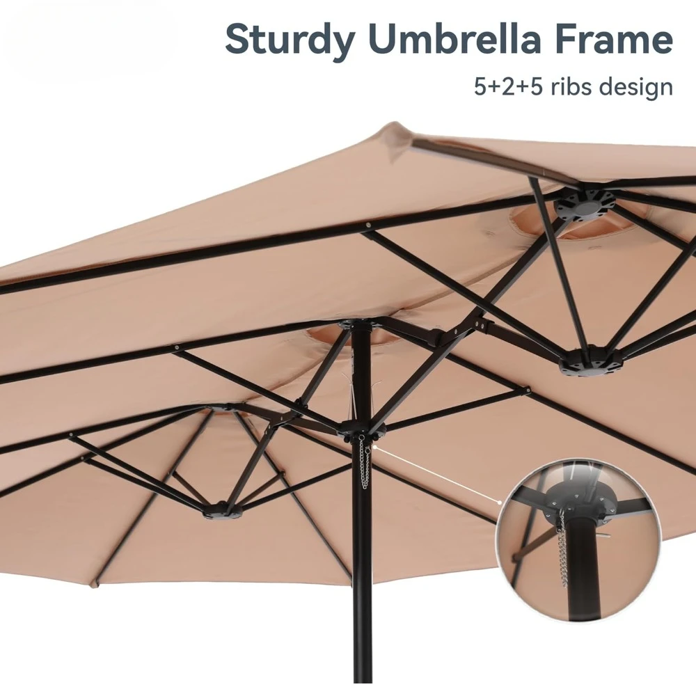15ft Large Patio Umbrellas with Base Included, Outdoor Double-Sided Rectangle Market Umbrella with Crank Handle, for P 4