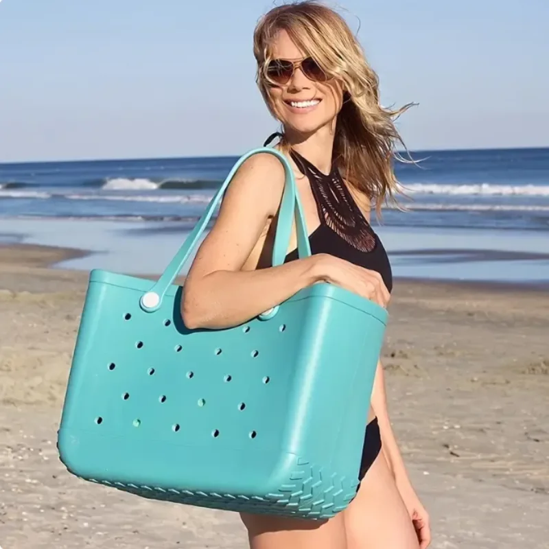 

large size beach Bag Waterproof Soft EVA Punched Organizer Summer Water Park Sea Storage Tote Handbags Women's Stock Beach Bags