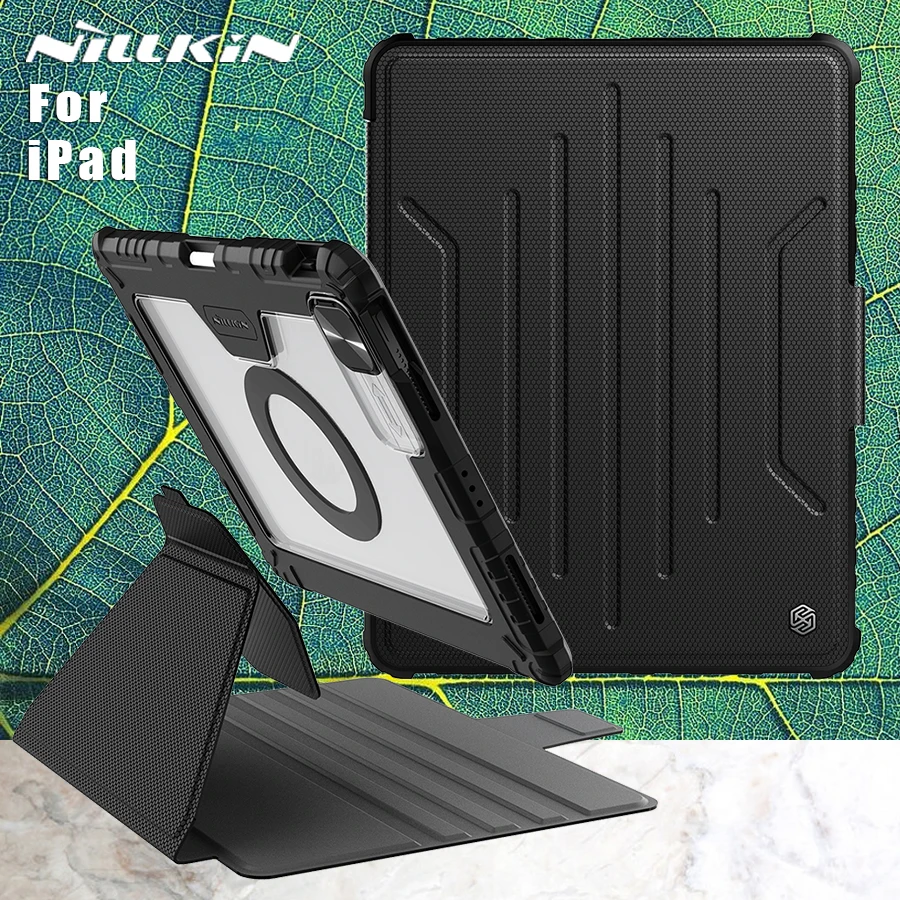 Nillkin para Apple Ipad Pro 11 12.9 2023 2023 2023 ar 10 10.2 10.9 Case de Couro Amortecedor Magnético Suporte Lente Volta Capa