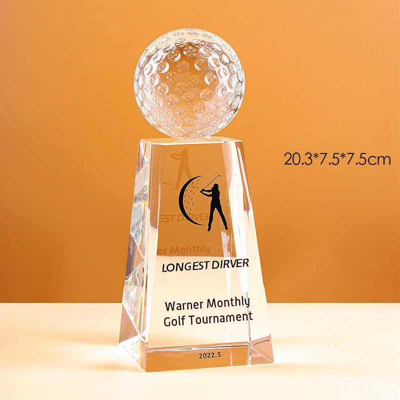 Customized Crystal Trophy for Sports Event, Enterprise Awards, Excellent Employee Team Trophies, Earth Golf Ball, Trapezoid, 1PC