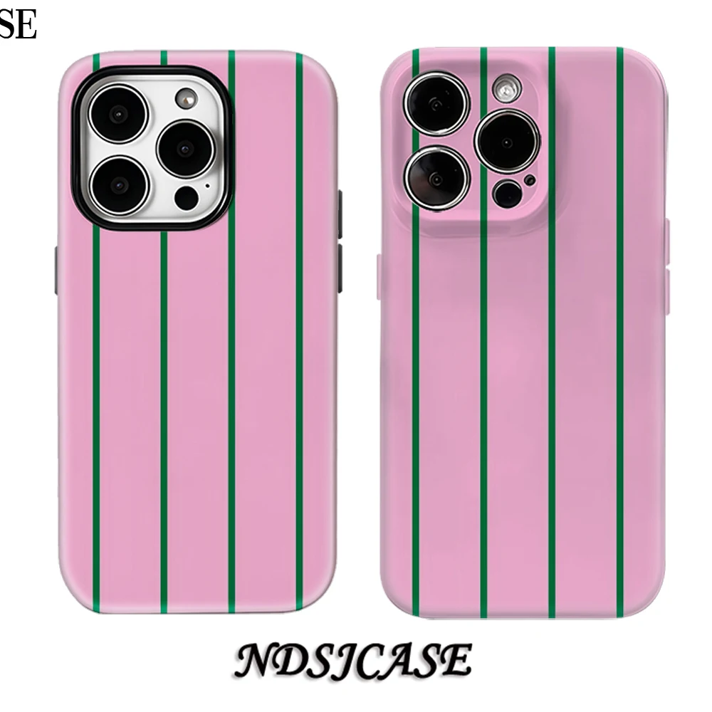 Luxury Double-Layer Phone Case with Pink and Green Stripes