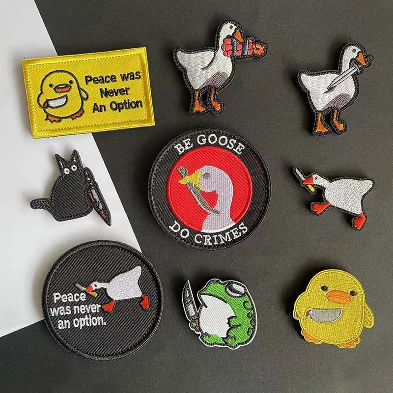 Animal Knife Fabric Patch Embroidery Hook and Loop Peace Goose Angry Frog Cat Duck Tactical Badges Clothes Sticker