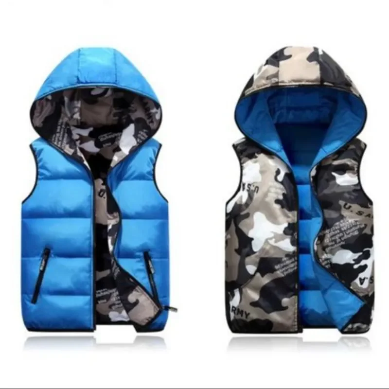 Children Camouflage Waistcoat Teenager Autumn Winter Down Cotton Coats Boys Girls Vest Kids Hooded Jacket Child Outerwear 8 10y