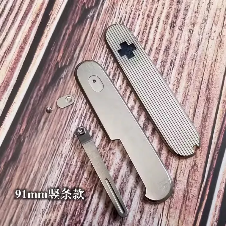 

1 Pair Titanium Alloy Handle Scales with Titanium Alloy Clip for 91mm Victorinox Swiss Army Knife Scale 91mm SAK Scales