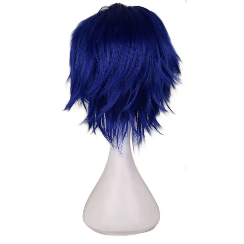 QQXCAIW Men Short Costume Cosplay Wig Boys Dark Blue 30 Cm Heat