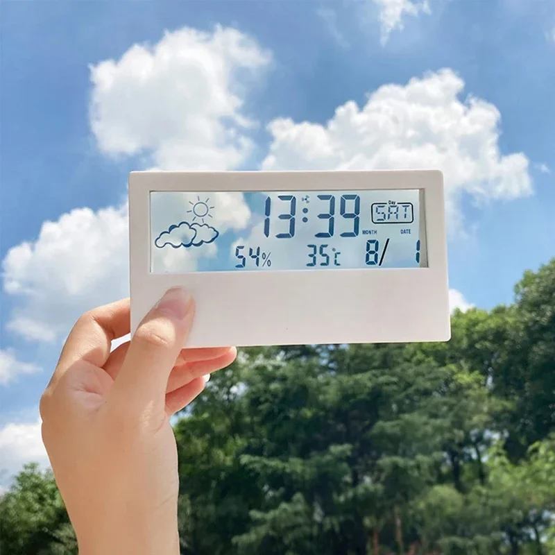 LCD Desktop Alarm Clock Transparent Calendar Weather and Digital Temperature and Humidity Display Home Appliance Smart Life — view 4