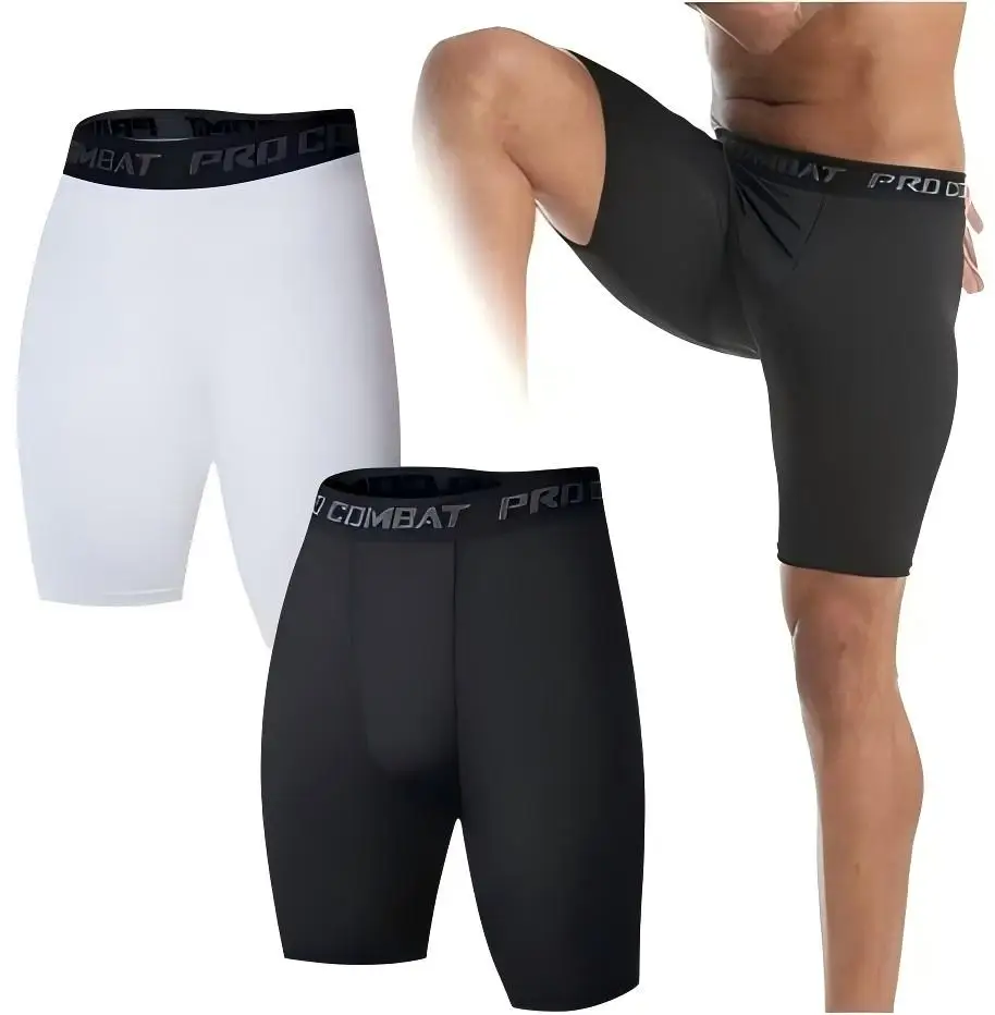 Mens Gym Shorts with Pockets Workout Compression Leggings for Men Polyester Boxer Briefs Running Basketball Athletic Tights