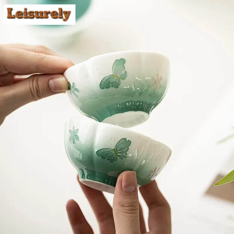 Hand-painted Butterfly Love Flower Travel Tea Set Kit Japanese 1 Pot 2 Cups Tea Maker Organizer Portable Outdoor Handbag Gift