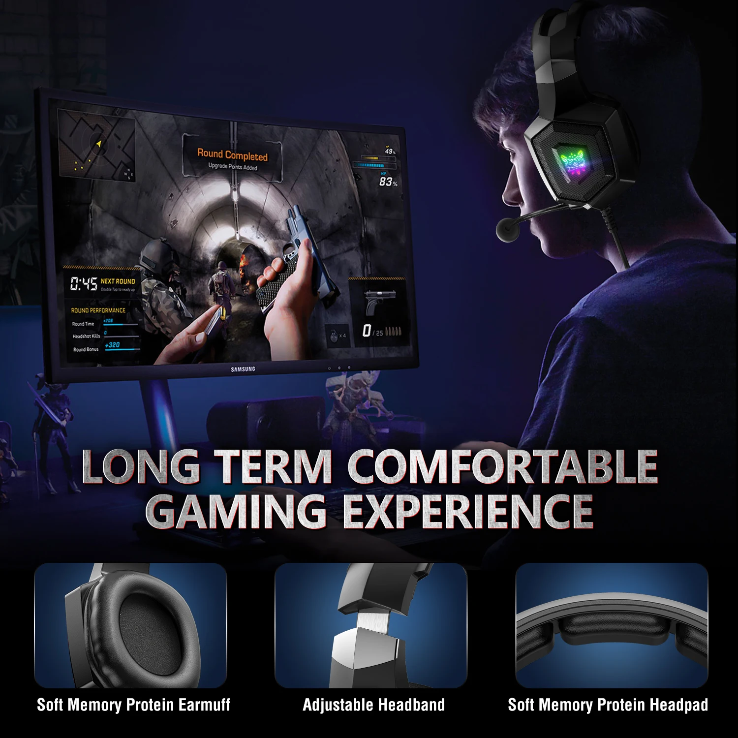 Casque de jeu filaire ONIKUMA K8 avec micro HD flexible et éclairage RGB, pour PC et Xbox._voghion.com