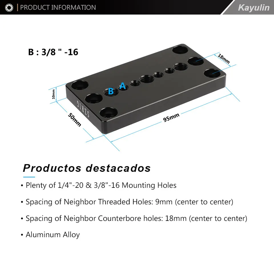 Description Picture 6 of itemSZRIG Cheese Baseplate Tripod Mounting Plate with 1/4" & 3/8" Thread for Railblock DSLR Camera Cage Camera Accessories