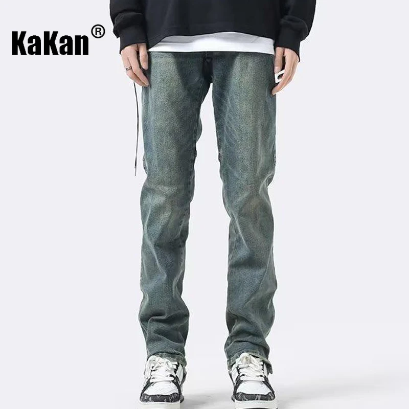 Kakan - Wash Vintage Jeans Men's Wear, American High Street Zipper Slim Fit Casual Jeans K58-K801